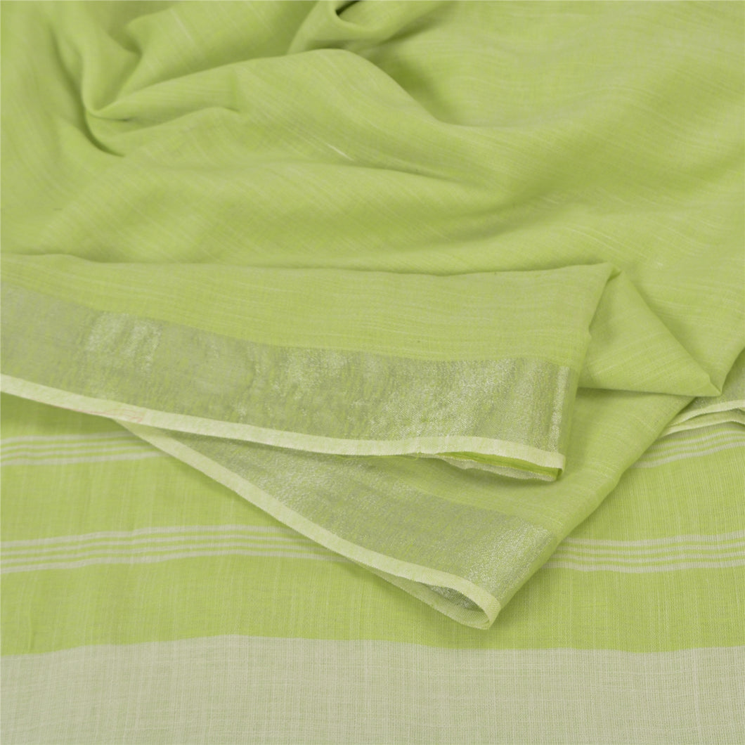 Sanskriti Vintage Green/Ivory Indian Sarees Cotton Woven Premium Sari Fabric