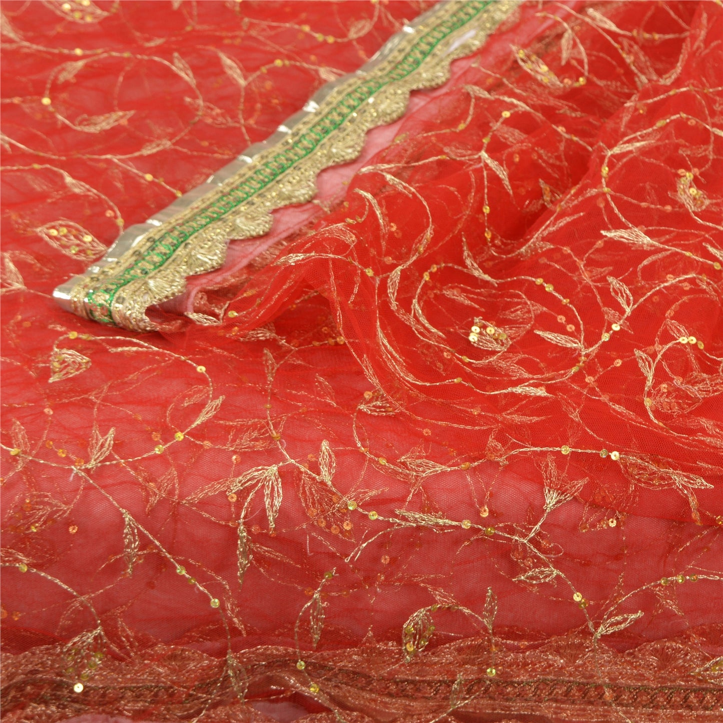 Sanskriti Vintage Red Sarees Net Mesh Hand Beaded Premium Sari Craft Sustainable Fabric