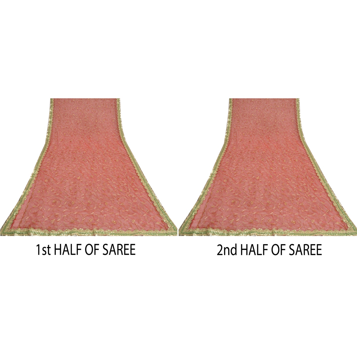 Sanskriti Vintage Red Sarees Net Mesh Hand Beaded Premium Sari Craft Sustainable Fabric