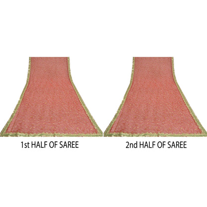 Sanskriti Vintage Red Sarees Net Mesh Hand Beaded Premium Sari Craft Sustainable Fabric