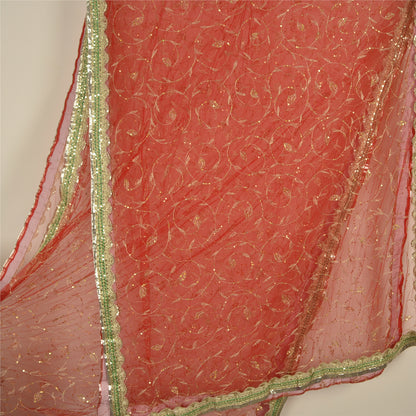 Sanskriti Vintage Red Sarees Net Mesh Hand Beaded Premium Sari Craft Sustainable Fabric