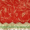 Sanskriti Vintage Red Sarees Net Mesh Hand Beaded Premium Sari Craft Sustainable Fabric