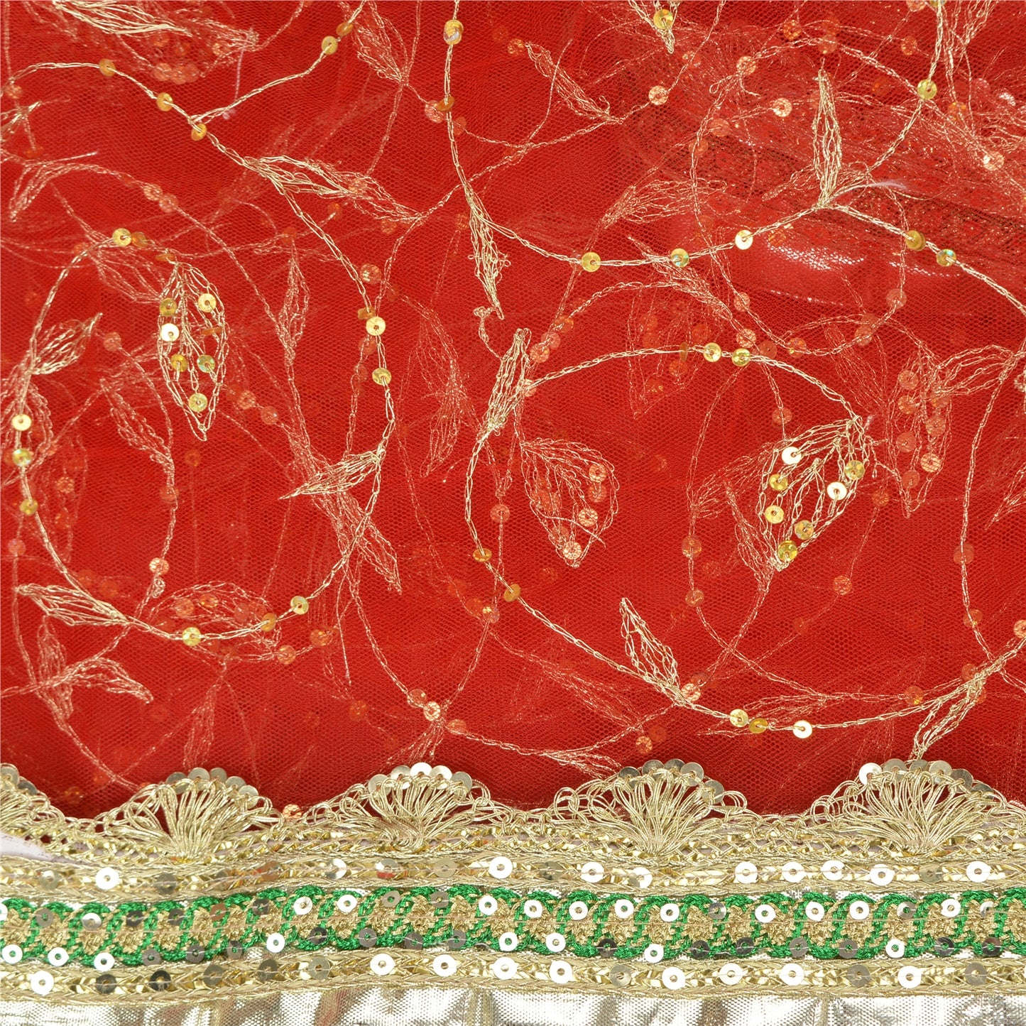 Sanskriti Vintage Red Sarees Net Mesh Hand Beaded Premium Sari Craft Sustainable Fabric