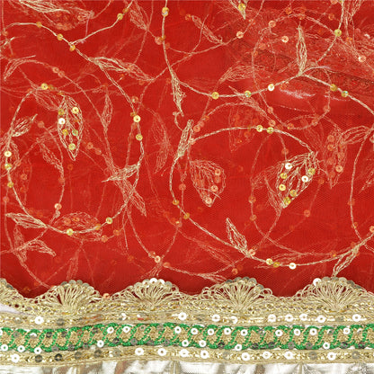 Sanskriti Vintage Red Sarees Net Mesh Hand Beaded Premium Sari Craft Sustainable Fabric