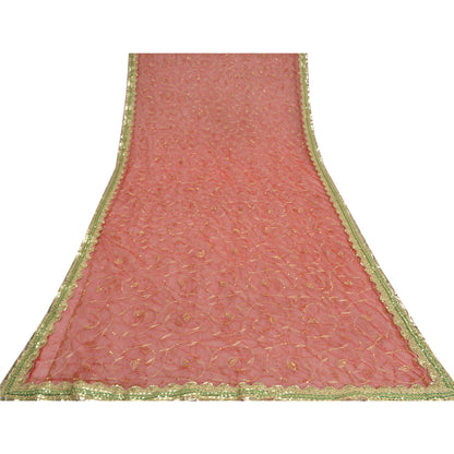 Sanskriti Vintage Red Sarees Net Mesh Hand Beaded Premium Sari Craft Sustainable Fabric