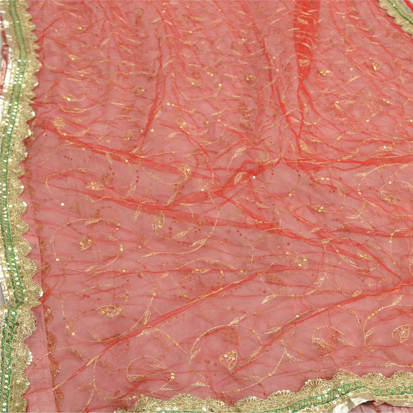 Sanskriti Vintage Red Sarees Net Mesh Hand Beaded Premium Sari Craft Sustainable Fabric