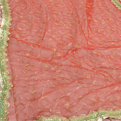 Sanskriti Vintage Red Sarees Net Mesh Hand Beaded Premium Sari Craft Sustainable Fabric