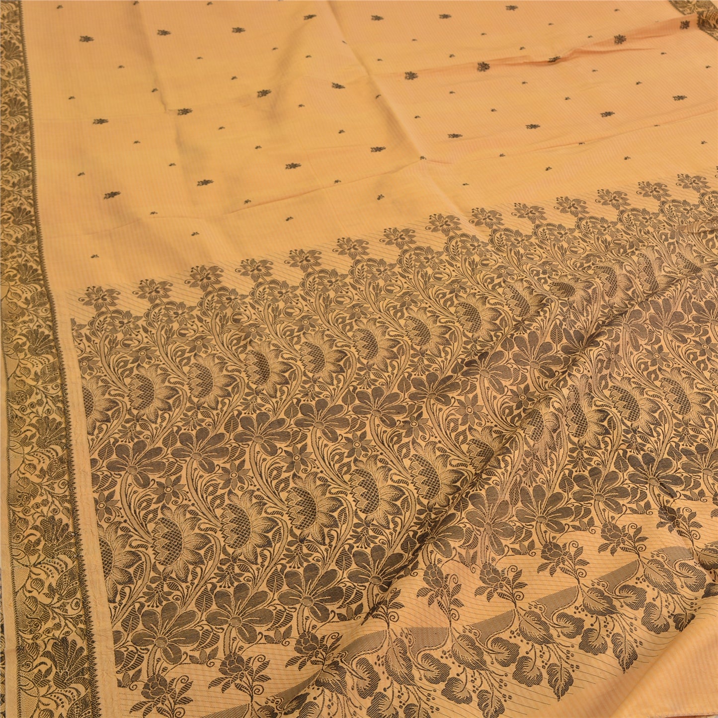 Sanskriti Vintage Beige Indian Sarees Pure Silk Woven Premium Sari Craft Sustainable Fabric