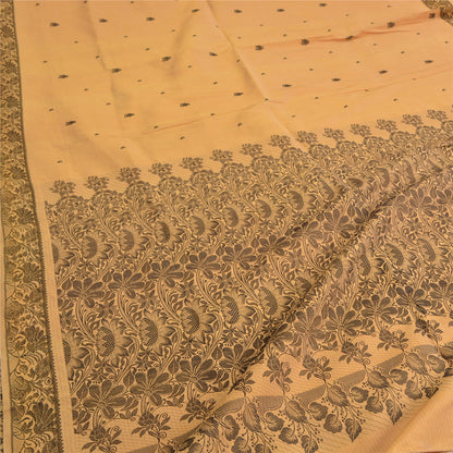 Sanskriti Vintage Beige Indian Sarees Pure Silk Woven Premium Sari Craft Sustainable Fabric