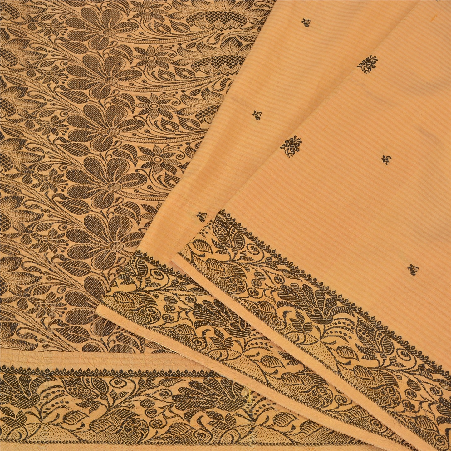 Sanskriti Vintage Beige Indian Sarees Pure Silk Woven Premium Sari Craft Sustainable Fabric