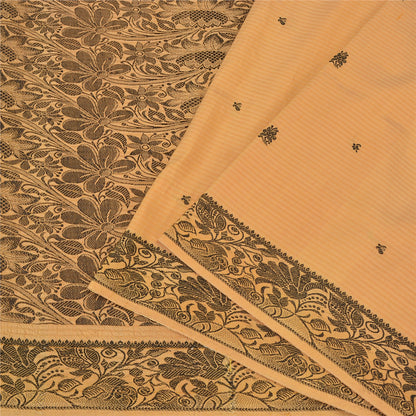 Sanskriti Vintage Beige Indian Sarees Pure Silk Woven Premium Sari Craft Sustainable Fabric