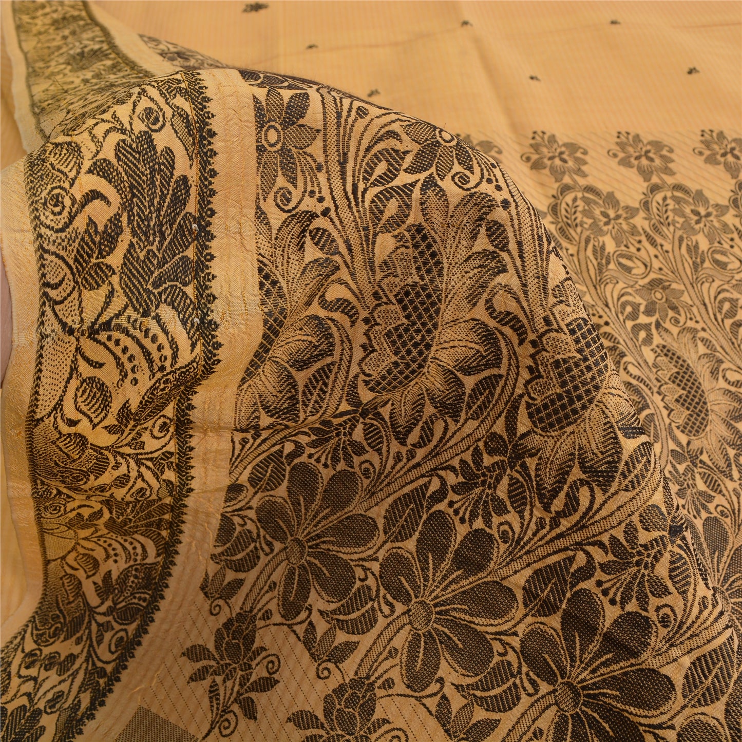 Sanskriti Vintage Beige Indian Sarees Pure Silk Woven Premium Sari Craft Sustainable Fabric