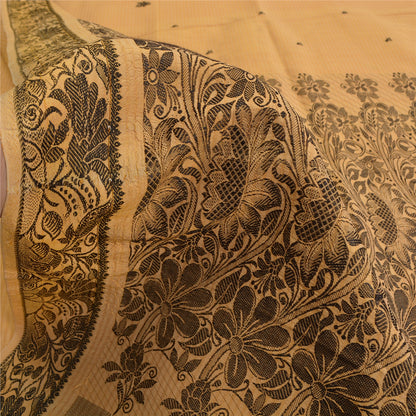 Sanskriti Vintage Beige Indian Sarees Pure Silk Woven Premium Sari Craft Sustainable Fabric