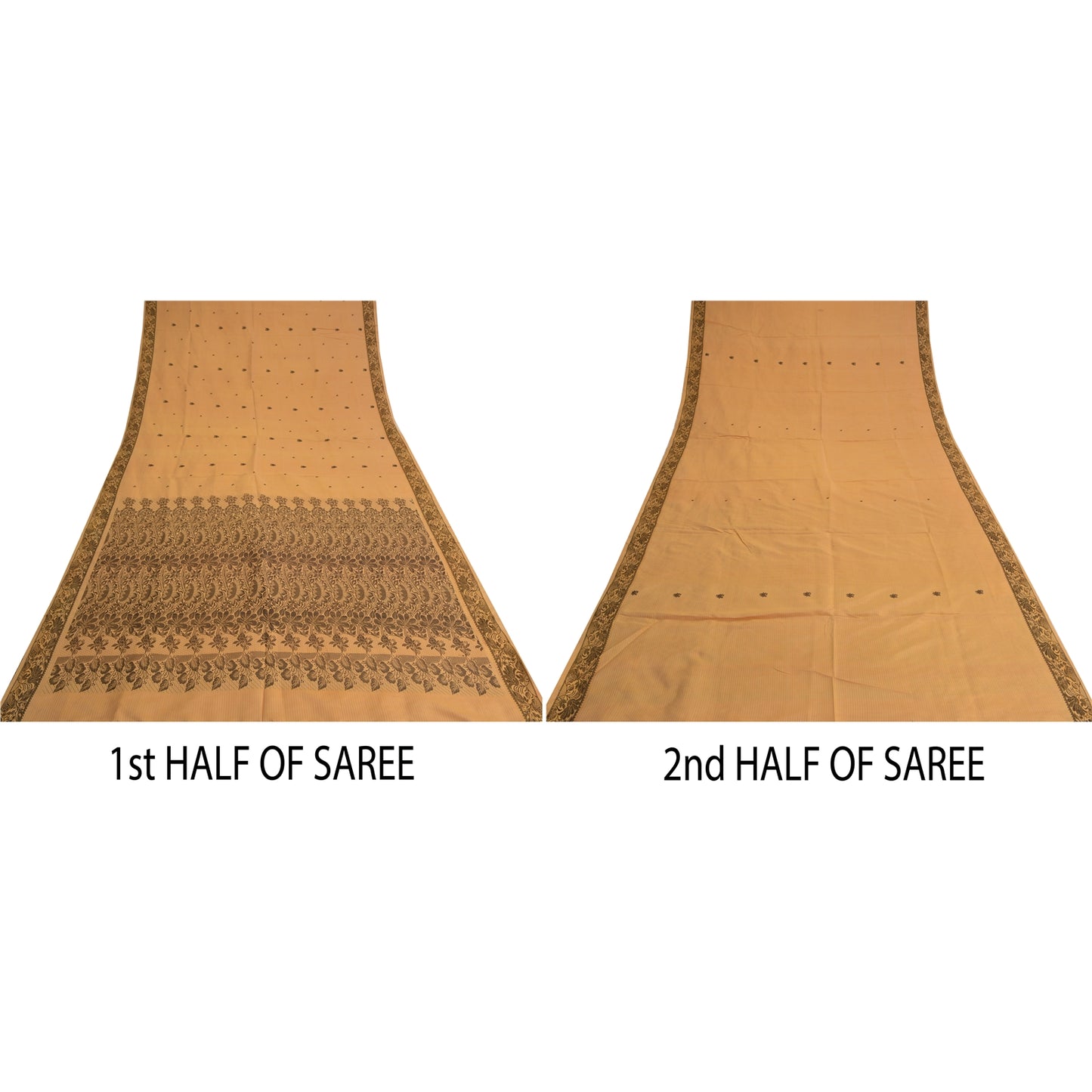 Sanskriti Vintage Beige Indian Sarees Pure Silk Woven Premium Sari Craft Sustainable Fabric