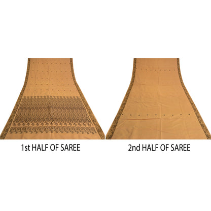 Sanskriti Vintage Beige Indian Sarees Pure Silk Woven Premium Sari Craft Sustainable Fabric
