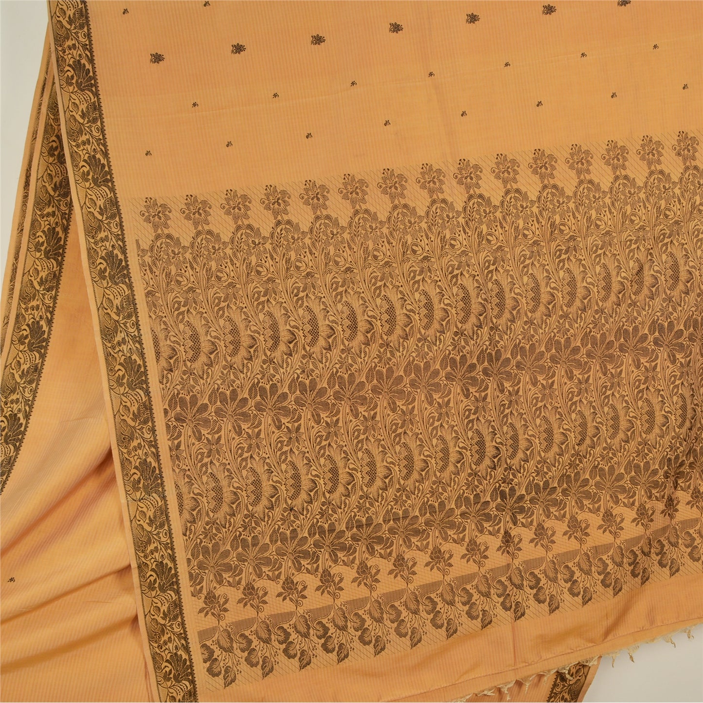 Sanskriti Vintage Beige Indian Sarees Pure Silk Woven Premium Sari Craft Sustainable Fabric
