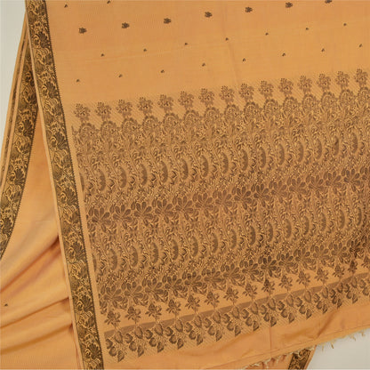 Sanskriti Vintage Beige Indian Sarees Pure Silk Woven Premium Sari Craft Sustainable Fabric