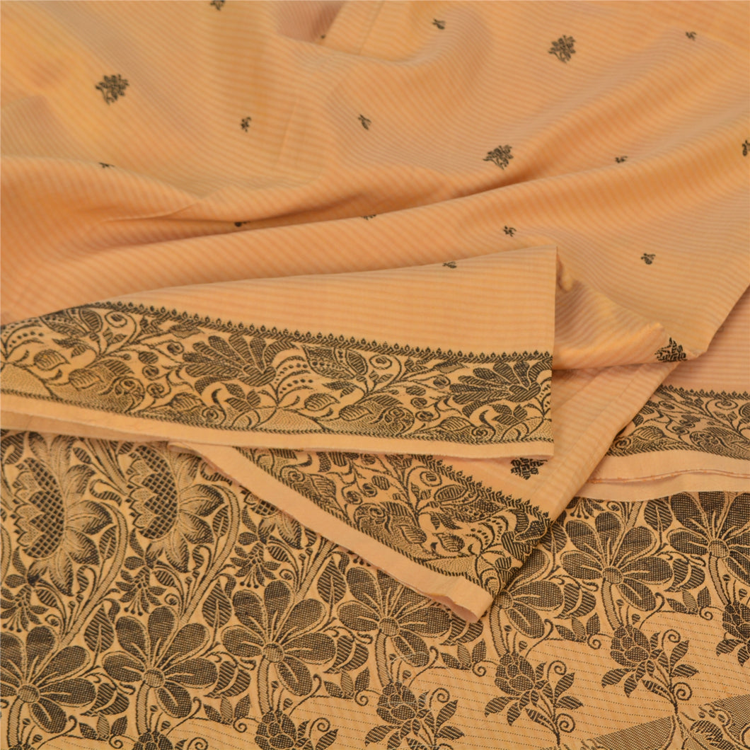 Sanskriti Vintage Beige Indian Sarees Pure Silk Woven Premium Sari Craft Fabric