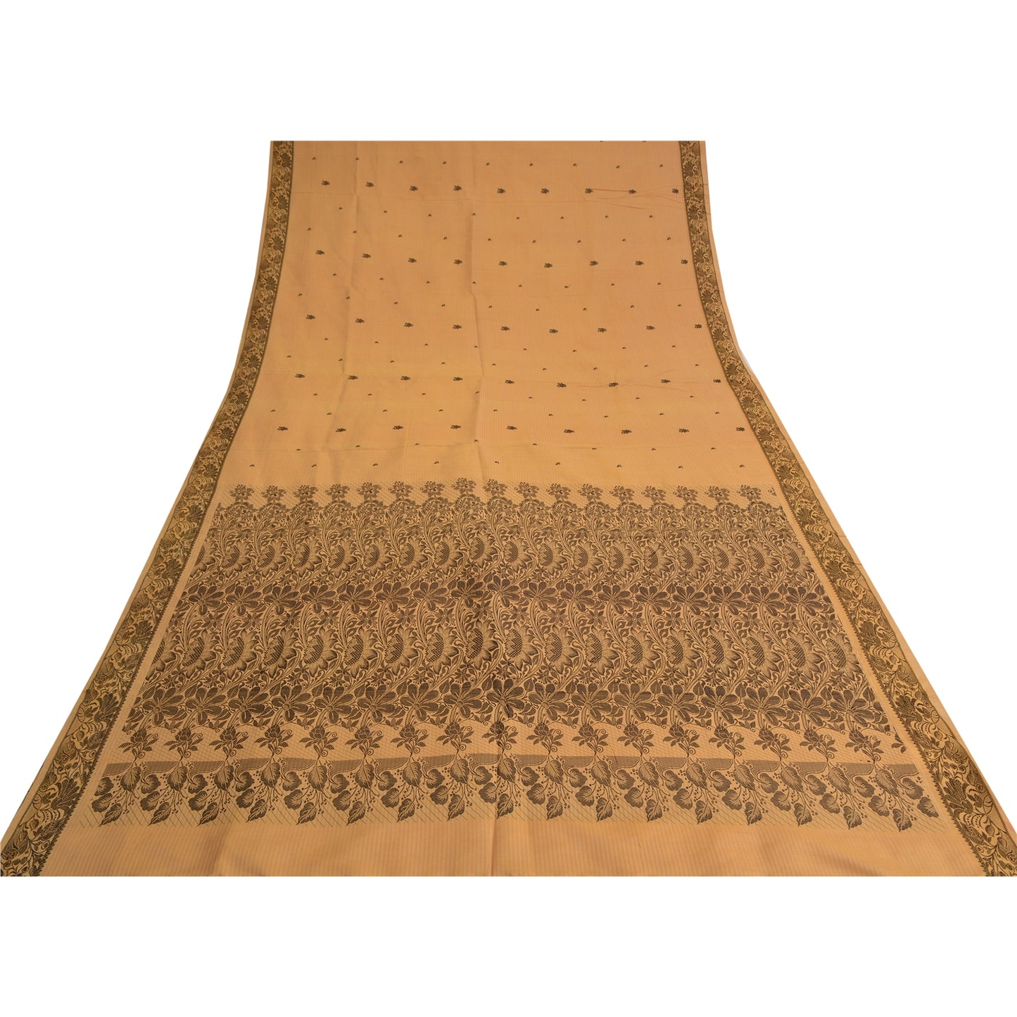 Sanskriti Vintage Beige Indian Sarees Pure Silk Woven Premium Sari Craft Sustainable Fabric