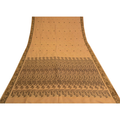 Sanskriti Vintage Beige Indian Sarees Pure Silk Woven Premium Sari Craft Sustainable Fabric