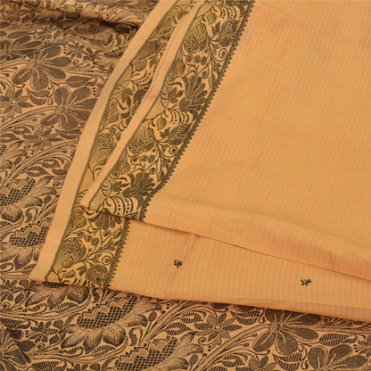 Sanskriti Vintage Beige Indian Sarees Pure Silk Woven Premium Sari Craft Sustainable Fabric