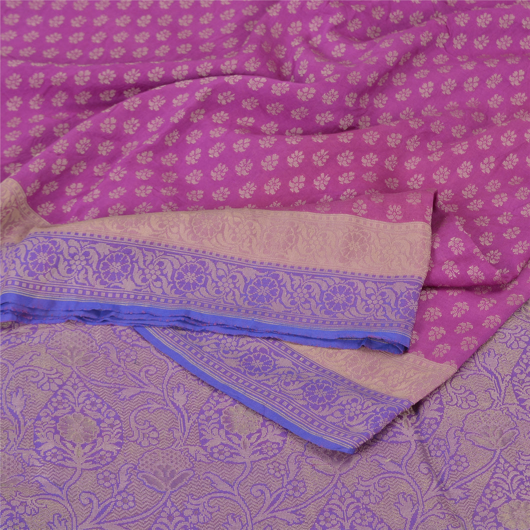 Sanskriti Vintage Purple/Pink Sarees Pure Silk Woven Zari Premium Sari Fabric