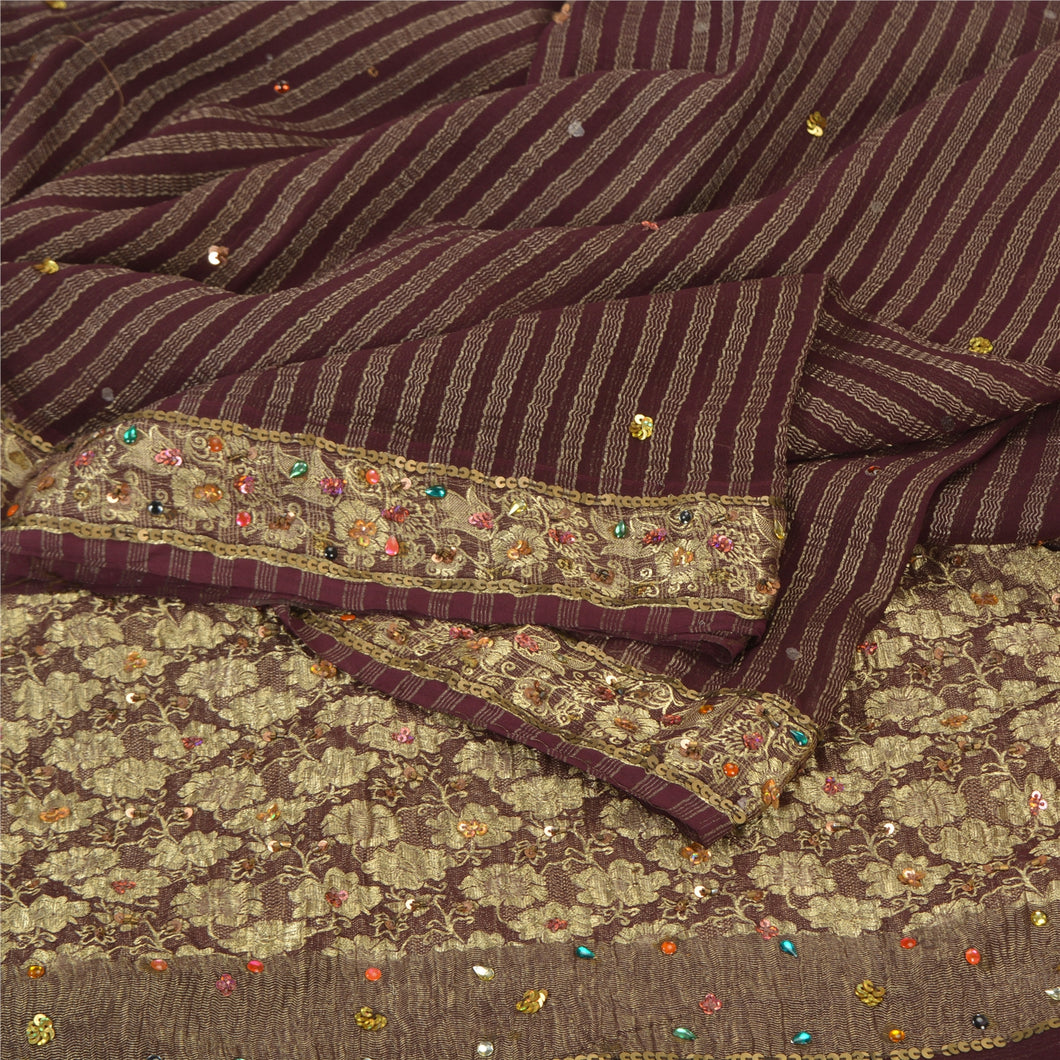 Sanskriti Vintage Purple Sarees Pure Georgette Silk Hand Beaded Zari Sari Fabric