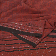 Load image into Gallery viewer, Sanskriti Vintage Dark Red Sarees Pure Crepe Silk Hand Beaded Kantha Sari Fabric
