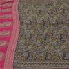 Sanskriti Vintage Black/Pink Sarees Pure Silk Handmade Mukeish Work Sari Sustainable Fabric