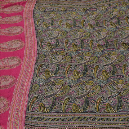 Sanskriti Vintage Black/Pink Sarees Pure Silk Handmade Mukeish Work Sari Sustainable Fabric