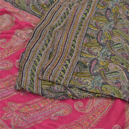 Sanskriti Vintage Black/Pink Sarees Pure Silk Handmade Mukeish Work Sari Sustainable Fabric