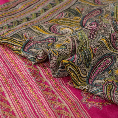 Sanskriti Vintage Black/Pink Sarees Pure Silk Handmade Mukeish Work Sari Sustainable Fabric