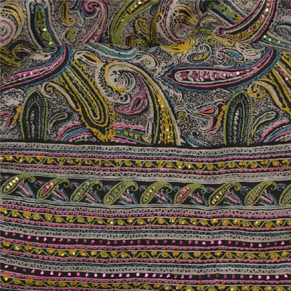 Sanskriti Vintage Black/Pink Sarees Pure Silk Handmade Mukeish Work Sari Sustainable Fabric