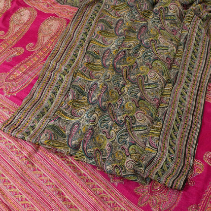 Sanskriti Vintage Black/Pink Sarees Pure Silk Handmade Mukeish Work Sari Sustainable Fabric