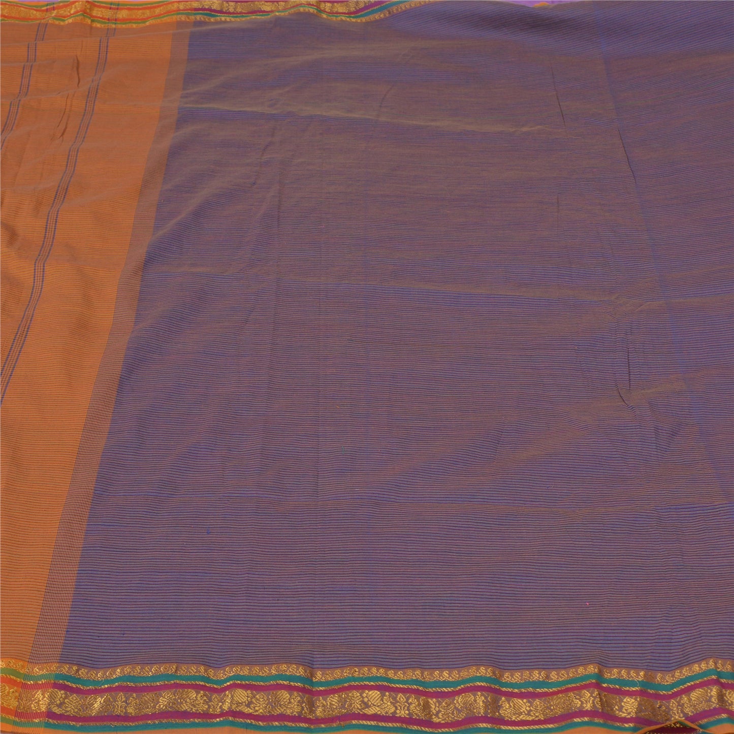 Sanskriti Vintage Safran/Blå Sarier Blandet Silke Vævet Ilkal Premium Sari Bæredygtigt Stof