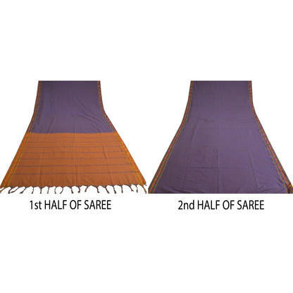 Sanskriti Vintage Safran/Blå Sarier Blandet Silke Vævet Ilkal Premium Sari Bæredygtigt Stof