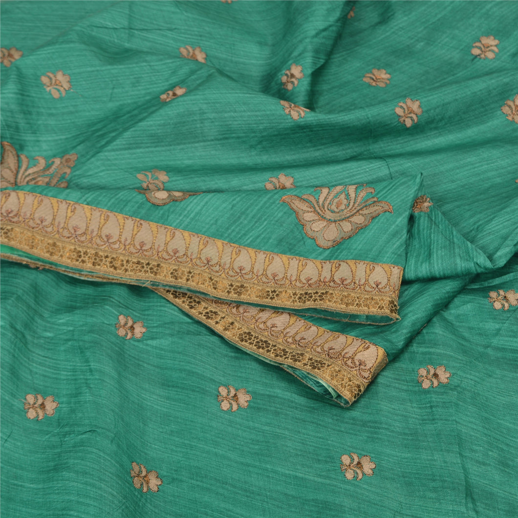 Sanskriti Vintage Green Sarees Pure Silk Embroidered Premium Sari Craft Fabric
