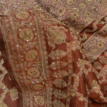 Load image into Gallery viewer, Sanskriti Vintage Burnt Orange Sarees Organza Hand Beaded Woven Sari Fabric
