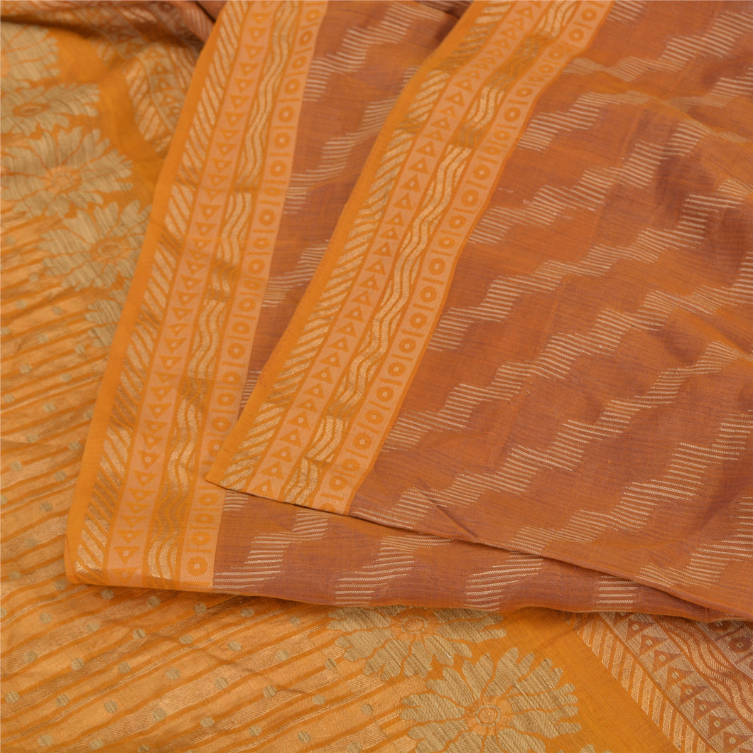 Sanskriti Vintage Saffron Indian Sarees Cotton Silk Woven Premium Sari Fabric