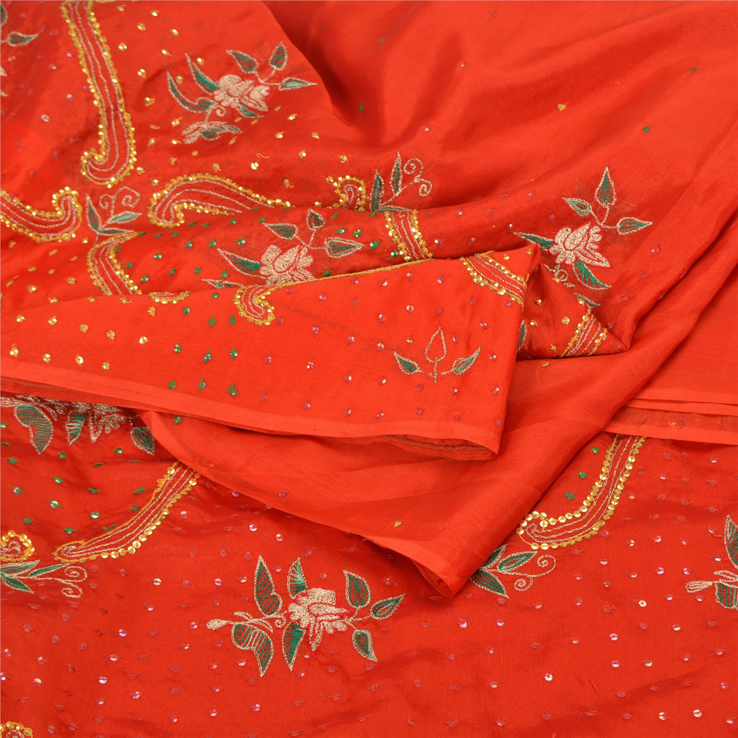 Sanskriti Vintage Red Sarees Art Silk Hand Beaded Premium Sari Craft Fabric
