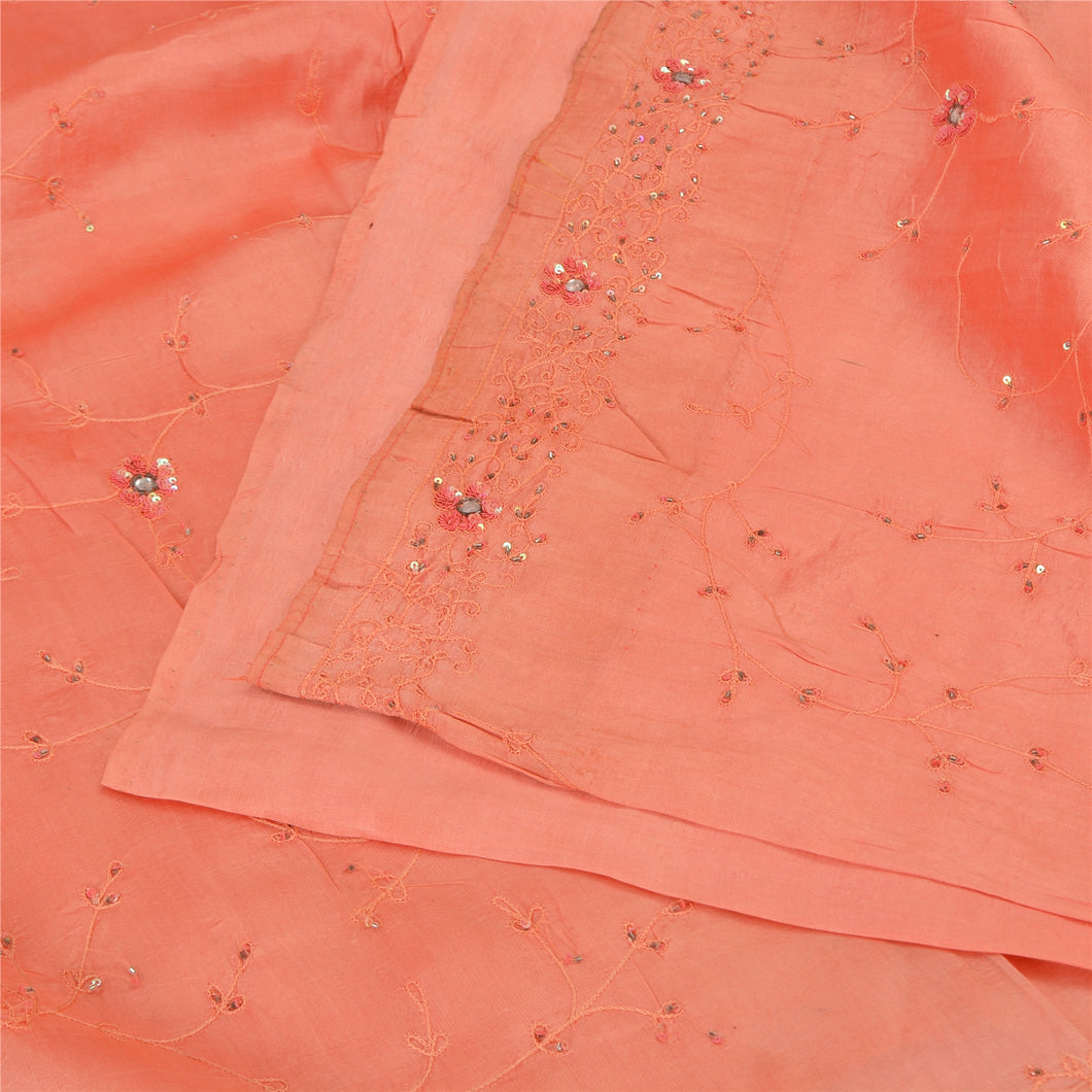 Sanskriti Vintage Peach Sarees Pure Silk Hand Beaded Premium Sari Craft Fabric
