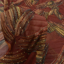 Load image into Gallery viewer, Sanskriti Vintage Dark Red Sarees Chiffon Hand Beaded Ethnic Sari Craft Fabric
