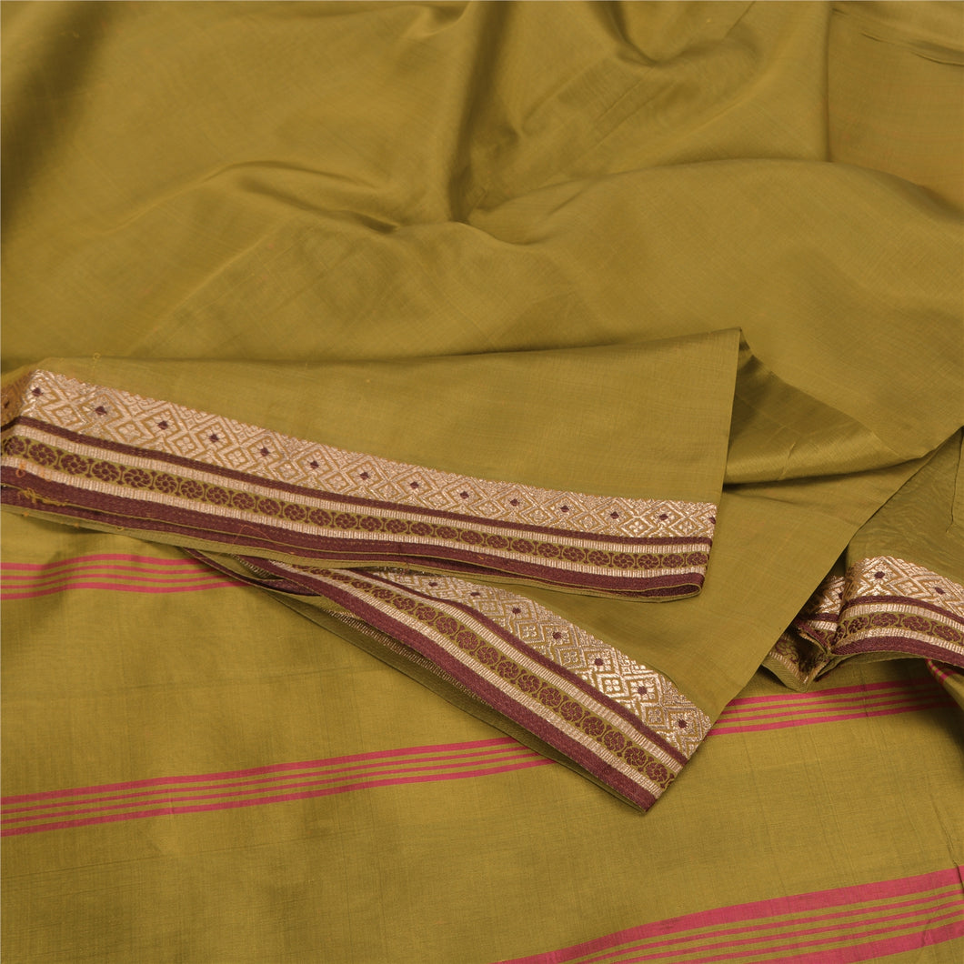 Sanskriti Vintage Green Sarees Pure Silk Woven Zari Sari Craft 5 Yard Fabric