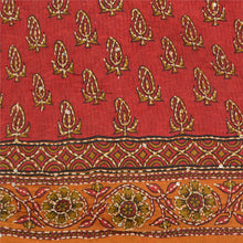 Load image into Gallery viewer, Sanskriti Vintage Saffron/Red Sarees Pure Silk Hand Beaded Kantha Sari Fabric
