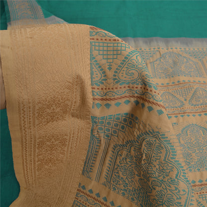 Sanskriti Vintage Green/Beige Sarees Blend Cotton Woven Premium Sari Sustainable Fabric
