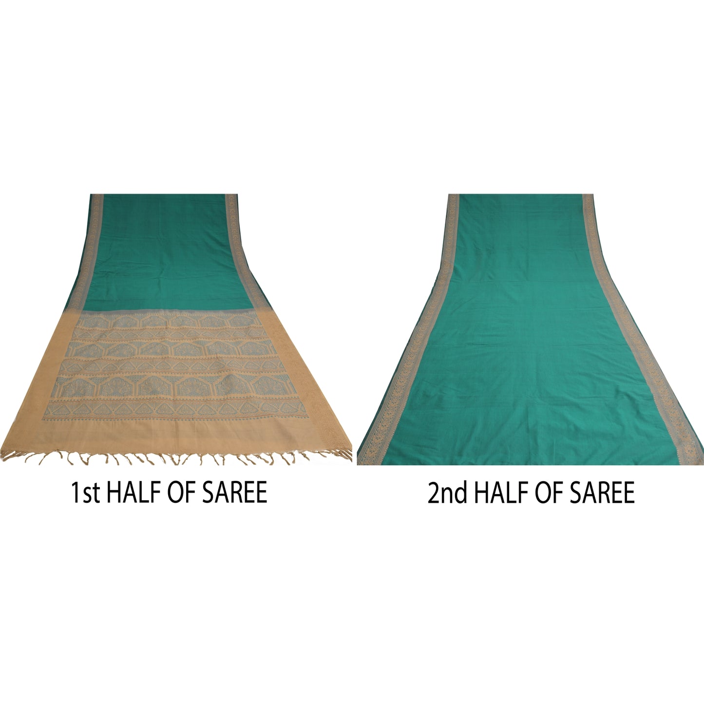 Sanskriti Vintage Green/Beige Sarees Blend Cotton Woven Premium Sari Sustainable Fabric