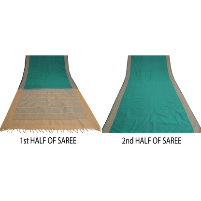 Sanskriti Vintage Green/Beige Sarees Blend Cotton Woven Premium Sari Sustainable Fabric