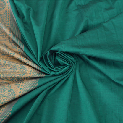 Sanskriti Vintage Green/Beige Sarees Blend Cotton Woven Premium Sari Sustainable Fabric