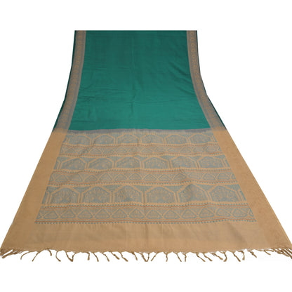 Sanskriti Vintage Green/Beige Sarees Blend Cotton Woven Premium Sari Sustainable Fabric