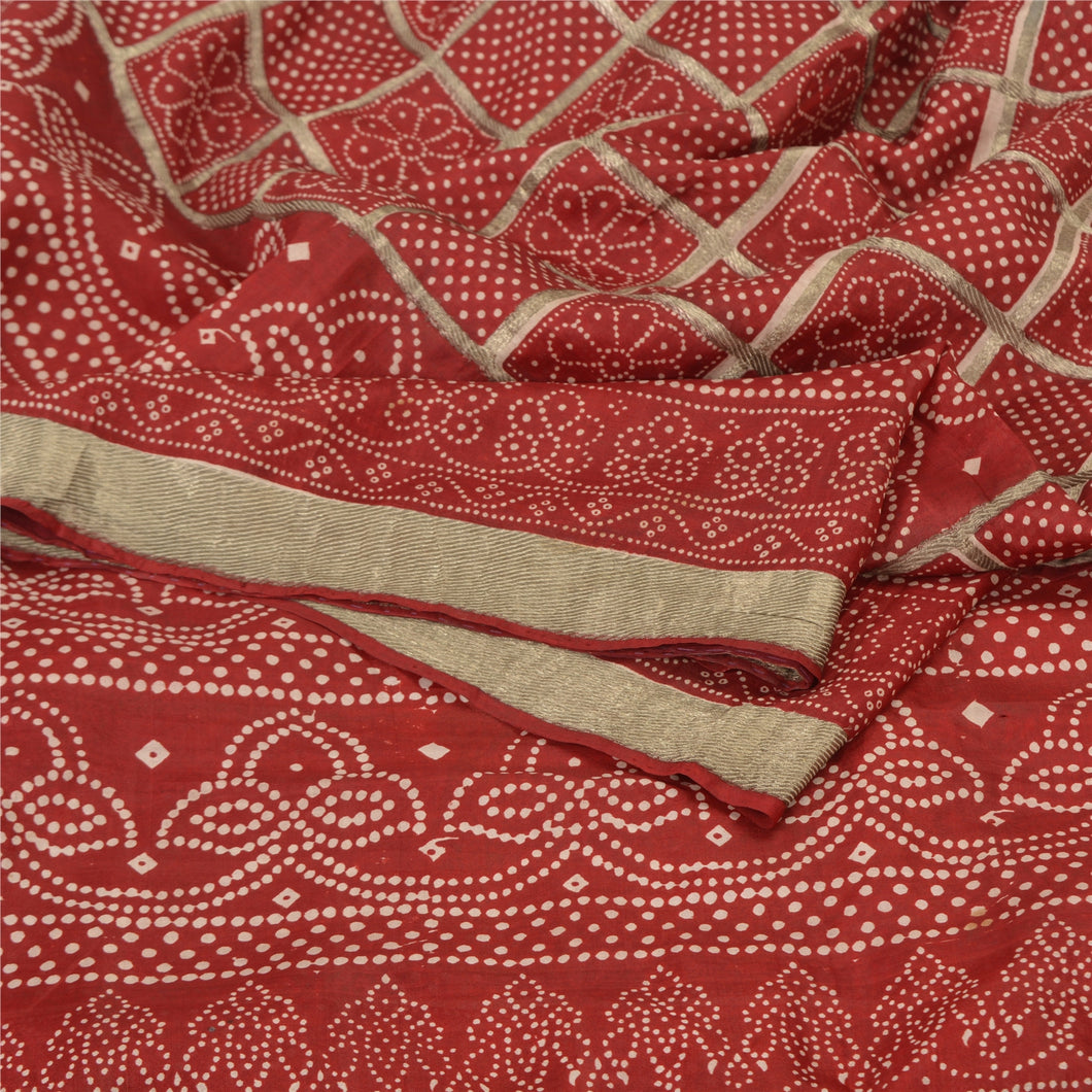 Sanskriti Vintage Dark Red Sarees Pure Silk Bandhani Woven Premium Sari Fabric